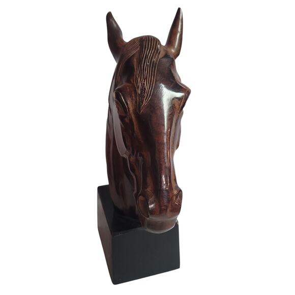 Bombay Cast Metal Solid Horse Head Sculpture Brown Black Base India Made Rare - Picture 4 of 6
